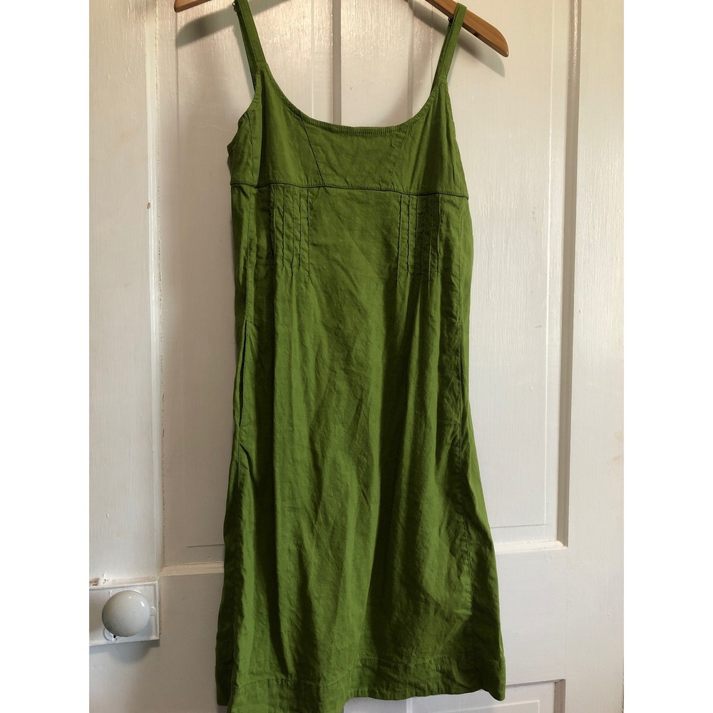 Eileen Fisher Lime Green Linen Blend Pintuck Cami Shift Dress minimalist Small